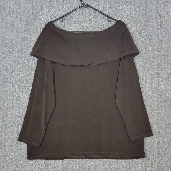 Chicos Travelers Top 3 Womens XL Brown Off The Shoulder Fold Over Neckline - Picture 7 of 12